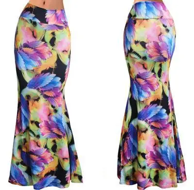 1089-12 S-3XL, Весенняя эластичная длинная юбка-карандаш с высокой талией для женщин, юбка-карандаш макси с принтом, Faldas Largas Mujer Para Fiesta - Цвет: 1089-12