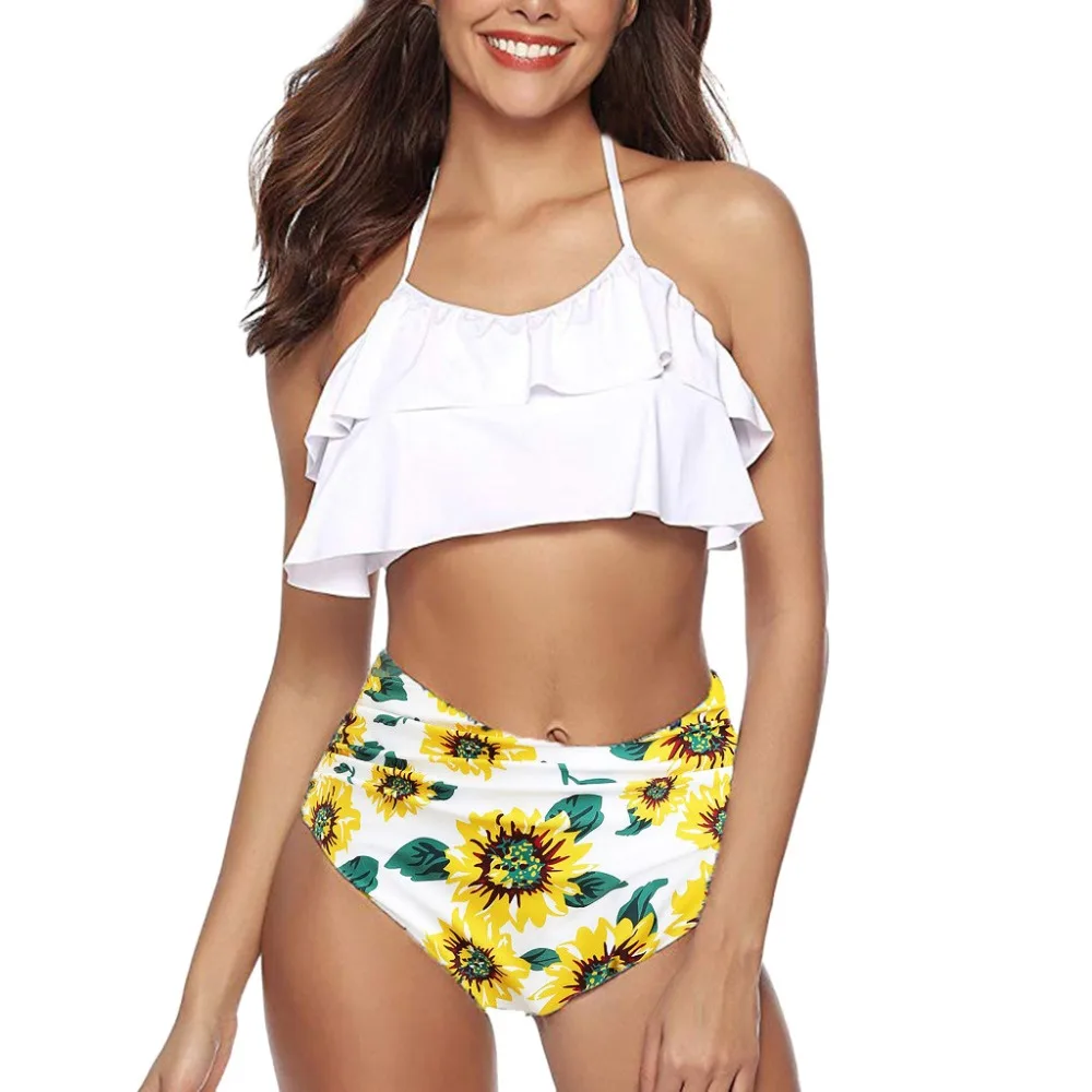 2019 Новый сексуальный спинки комплект бикини на бретельках Винтаж оборками