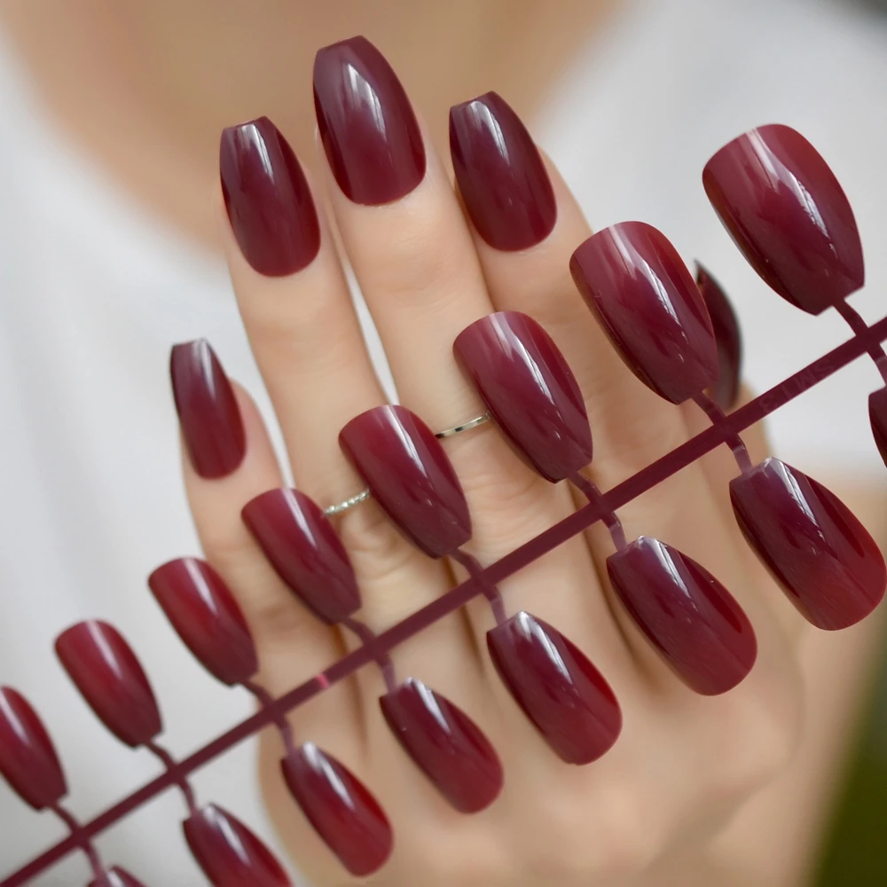 Wine Red 24 шт набор для маникюра в виде конфет, для девушек, для повседневной носки, блестящие накладные кончики для ногтей, полное покрытие, украшение для ногтей, много цветов на выбор - Цвет: Wine Red