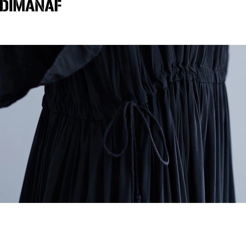 

DIMANAF Plus Size Women Dress Big Size Cotton Female Vestidos Loose Lady Elegant Long Dress Pleated Black Summer Sundress 2019