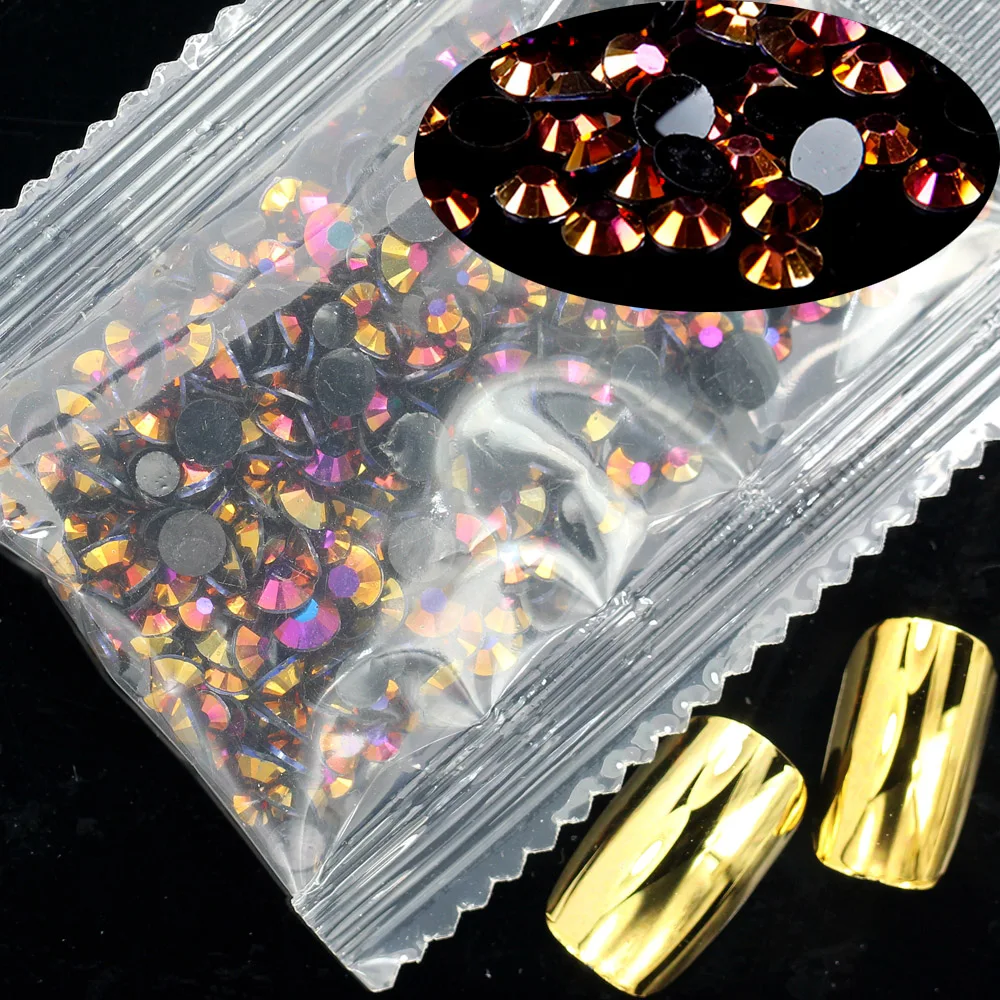 15 GOLD BLACK AB 1000 шт 2 мм стразы из смолы с плоской задней стороной, круглый клей на исправление камней, аппликации для рукоделия, украшения одежды, сделай сам, дизайн ногтей - Цвет: 15 GOLD BLACK AB