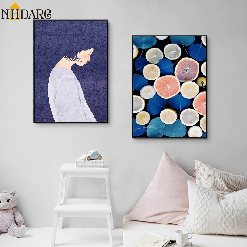 

Nordic Fashion Vogue Colorful Fruit Orange Girl Canvas Print Painting Poster Art Wall Pictures for Living Room Home Decor