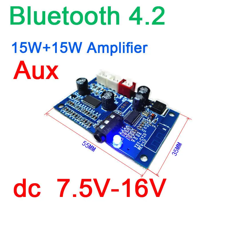 

Bluetooth 4.2 Audio Receiver Digital Amplifier Board 15W+15W AMP AUX dc 12v car phone APP control MP3, WMA USB Decoding