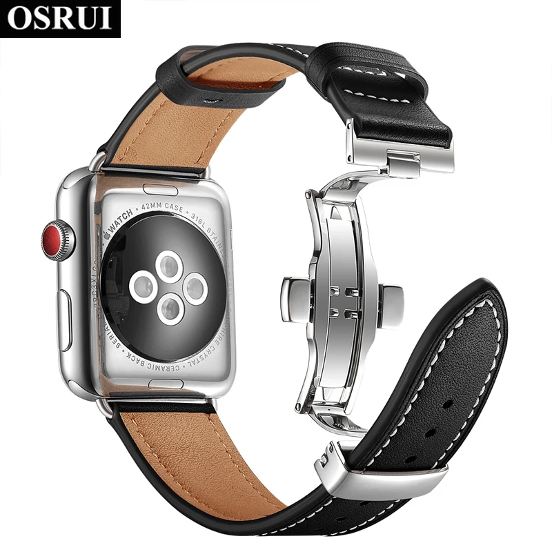 Кожаный ремешок для apple watch группа 4 44 мм 40 iWatch 3 2 42 1 38mm браслет Бабочка Пряжка часы