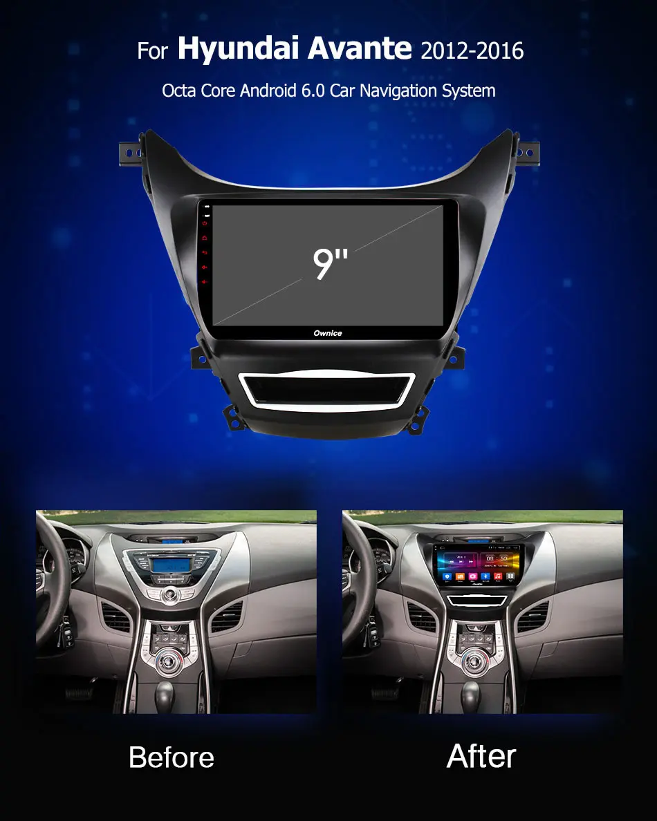 Ownice K1 K2 Eight Core 1024*600 Android 8.1 Car Radio Player DVD gps For Hyundai Avante 2012 2013 2014 2015 2016 with 32GB | Автомобили и