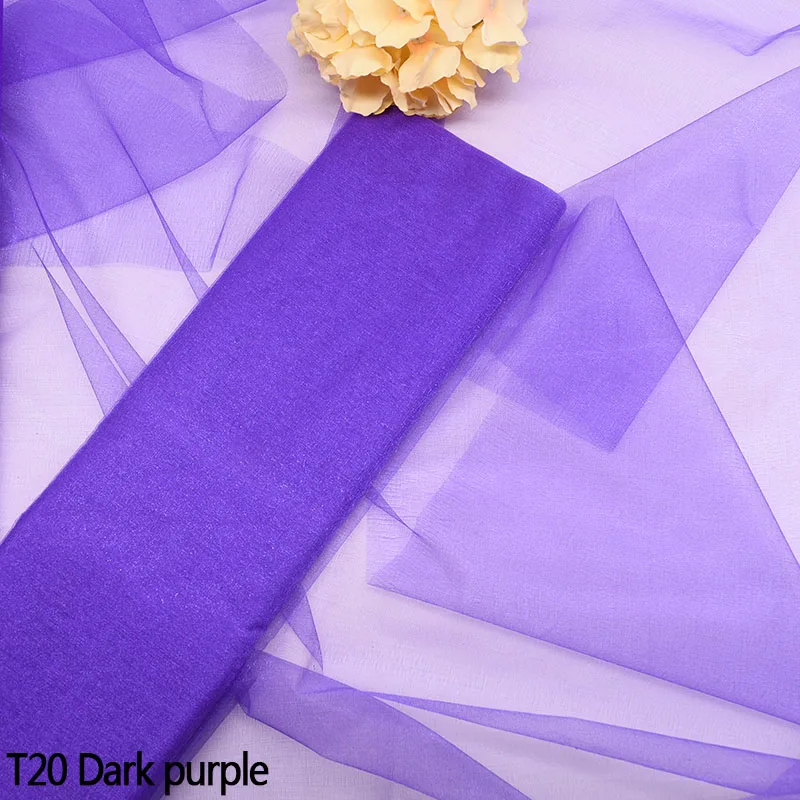 T20dark purple 5/10 м 45 см, белый, фиолетовый, розовый, двор с украшением в виде кристаллов Свадебные тюлевые платья прозрачная органза рулон ткани Mariage Пряжа Ленты для свадебных стульев украшения - Цвет: T20dark purple
