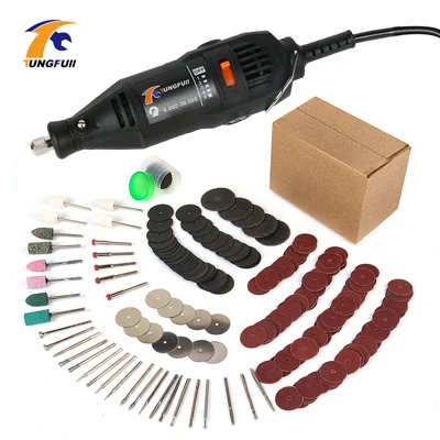 Drill288pcsaccessori TUNGFULL Dremel 130 Вт полированный гравированный Электроинструмент с 288 шт. аксессуары для Dremel Электрический деревообрабатывающий инструмент Мини дрель гравер - Цвет: Drill288pcsaccessori