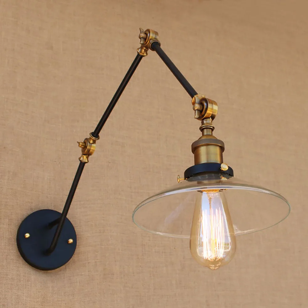 

Loft Industrial Metal classic black creative adjustable glass lampshade vintage wall lamp E27 lighting for Workroom Bedroom bar