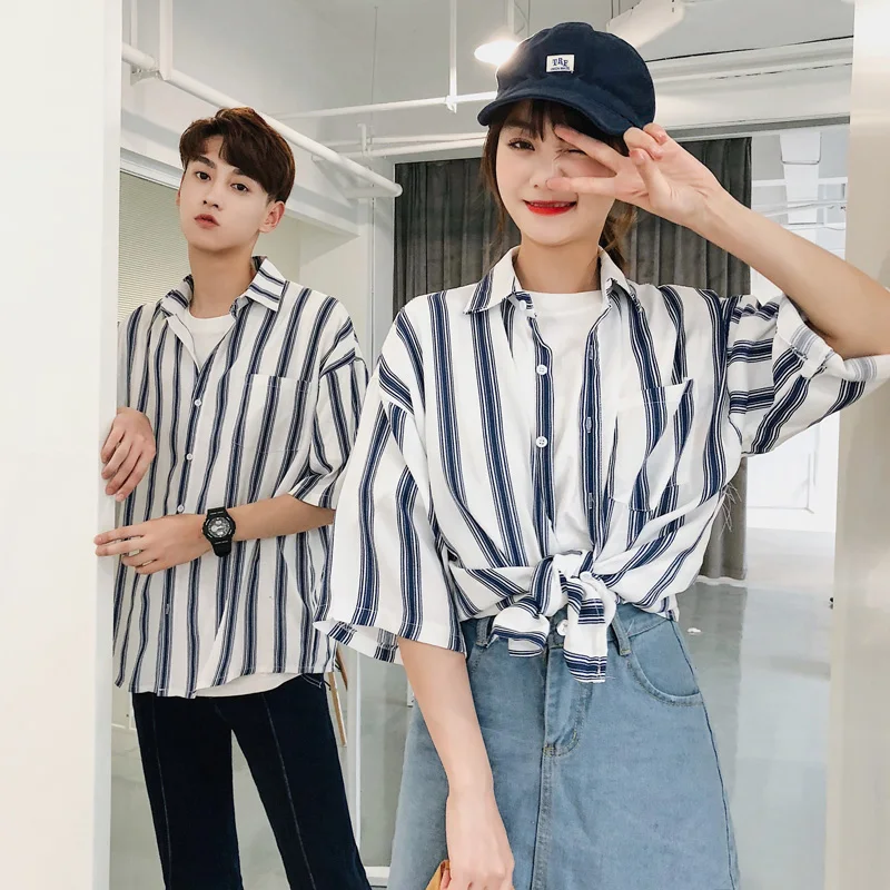 2019 свежий школьный городок униформа Стиль Полосатый Пара свободный короткий