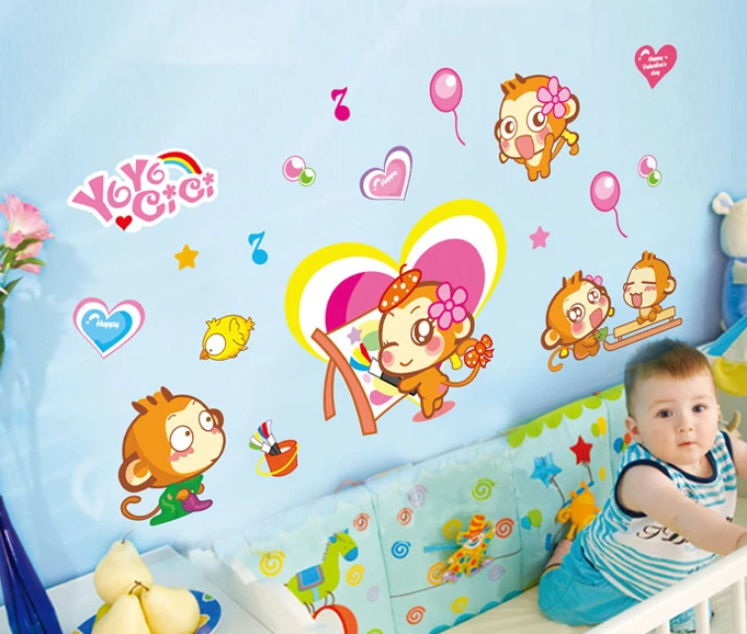 

Carefree to play monkey children bedroom background environment can remove wall stickers