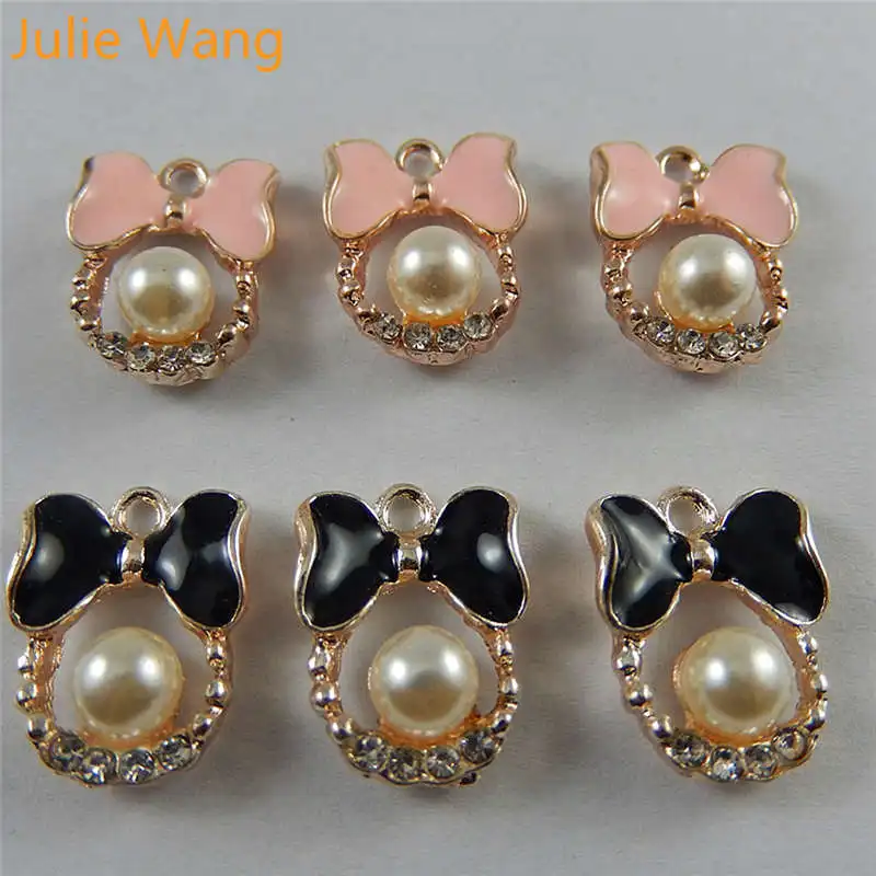 Julie Wang 10 шт. эмаль золотого тона розовый черный галстук сплав подвески мужское
