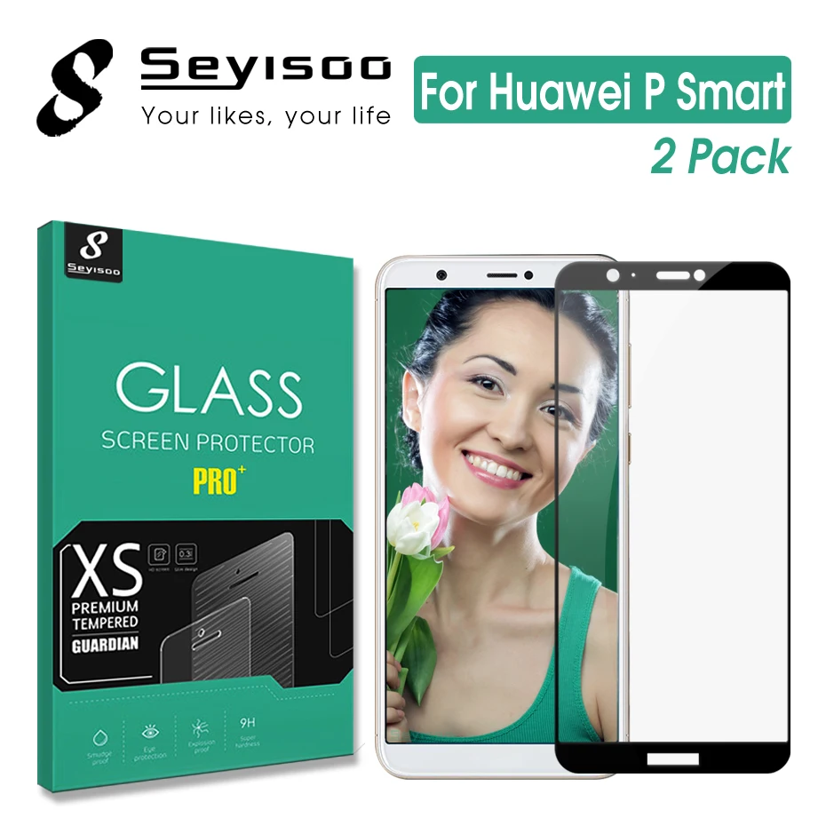 

[2 Pack] Original Seyisoo Real 2.5D 9H 0.3mm Full Cover Tempered Glass Screen Protector For Huawei P Smart Psmart Enjoy 7S Film