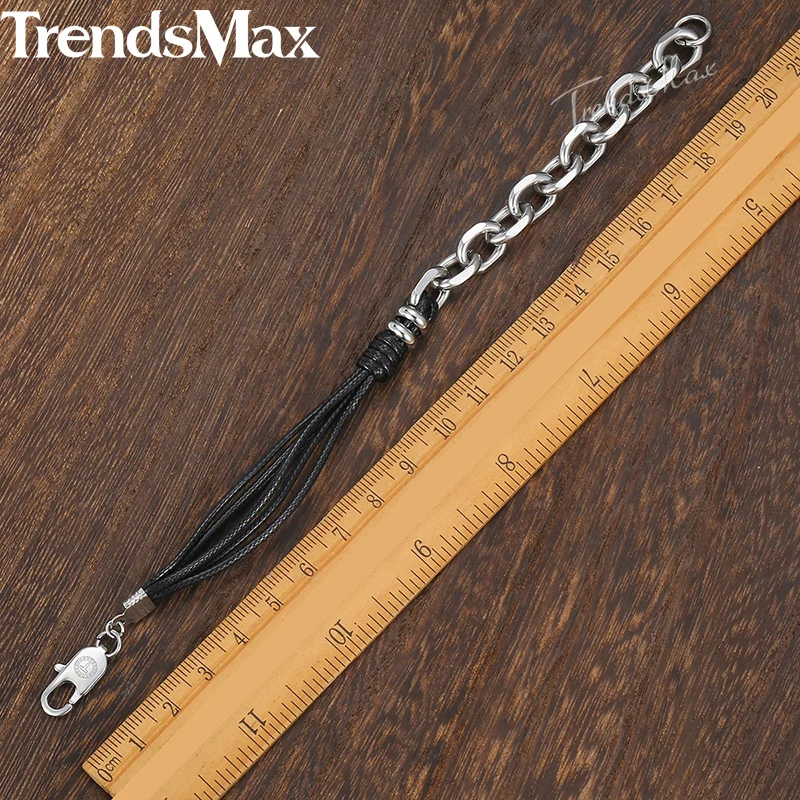 Кожаный браслет Trendsmax для мужчин и женщин из нержавеющей стали звеньевой цепи 2018
