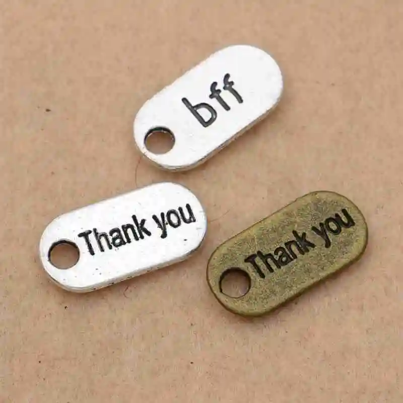 

10pcs Antique Silver Plated Thank You Bff Charms Pendants Jewelry Making Bracelet Handmade Accessories Diy Findings 18x9mm