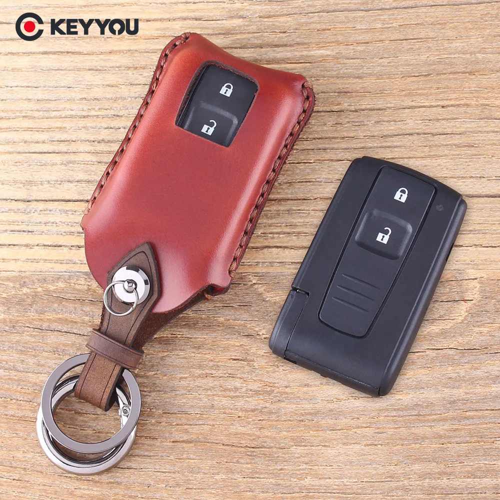 KEYYOU кожаный чехол для автомобильного ключа с 2 кнопками оболочка Toyota PRIUS COROLLA VERSO