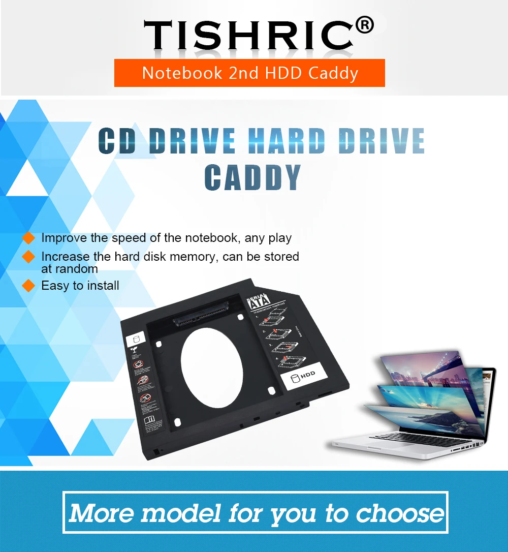 TISHRIC универсальный пластиковый 2nd HDD Caddy 9,5 мм SATA 3,0 Optibay для 2,5 ''SSD жесткий диск чехол Корпус для ноутбука DVD-ROM ODD