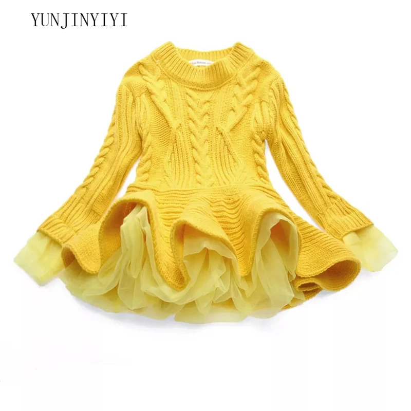 

Плотное теплое платье для девочки, рождественские свадебвечерние платья, вязаная шифоновая зимняя детская одежда для девочек, детская одеж...