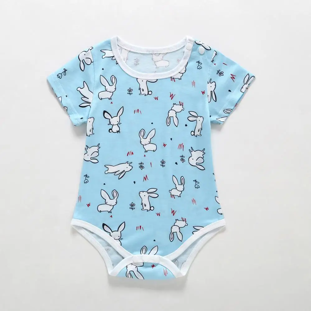 blue rabbit Комбинезоны для новорожденных от 0 до 18 месяцев Комбинезоны для маленьких девочек с короткими рукавами и принтом папы Детский комбинезон одежда из хлопка для мальчиков Комплекты для младенцев - Цвет: blue rabbit