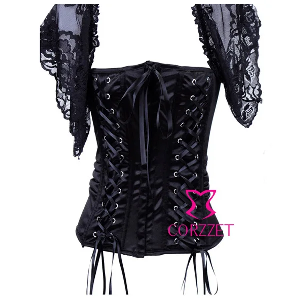 Латексная готическая одежда Женский атласный и кружевной черный корсет