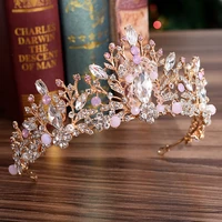handmade gold crystal pink bride princess tiara crown for wedding women bride jewelry hair accessories ornaments
