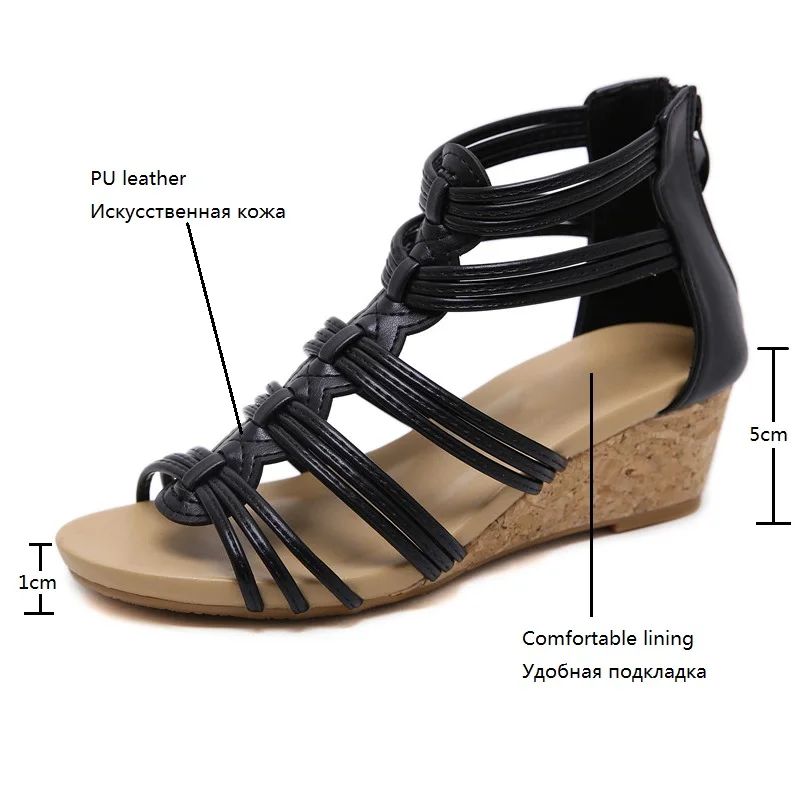 Smirnova 2019 hot sale new shoes woman casual wedges zip high heels sandals women comfortable big size 35-42 | Обувь