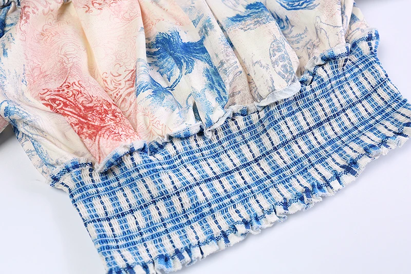 LD LINDA DELLA Fashion Summer Suits Women's Casual lantern Sleeve Elastica Tops+Elegant Floral Printed Long Pants 2 Pieces Set