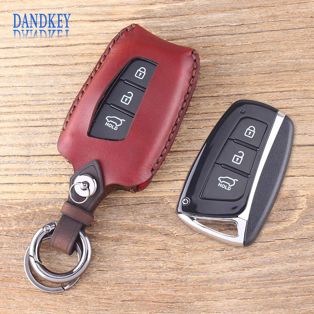 Dandkey Новый кожаный чехол для ключей с 3 кнопками Hyundai Santa Fe IX45 2013 2014 дистанционным