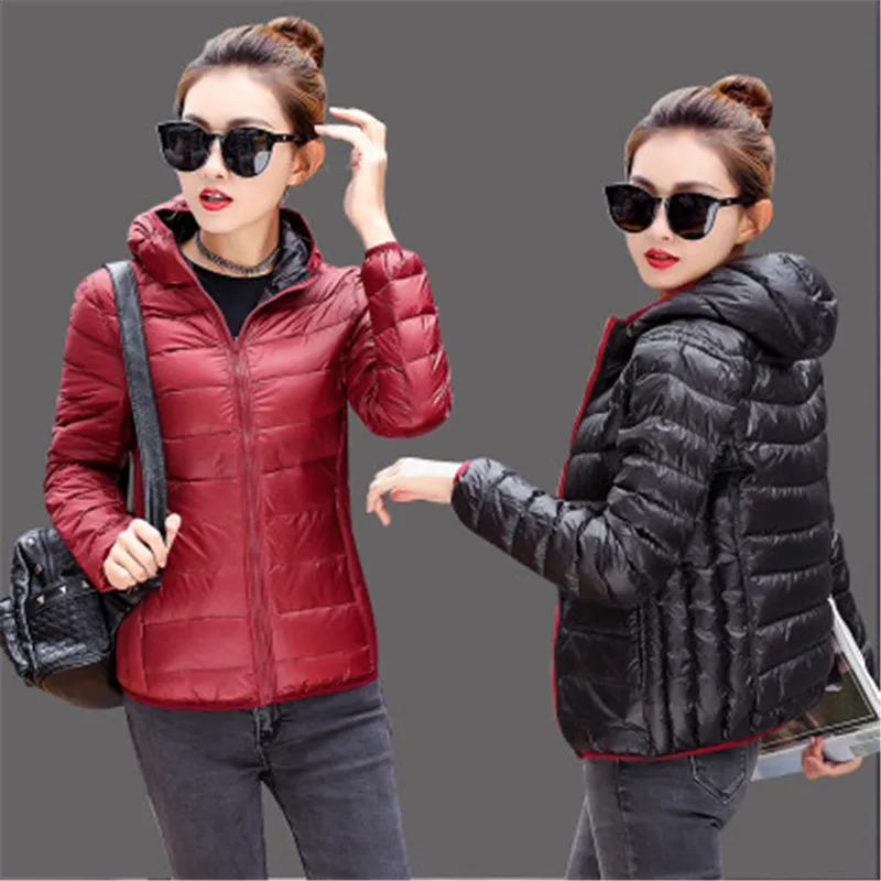 

2020 Autumn Winter Women Ultra Light Down Jacket Duck Down Double Side Jackets Warm Short Coat Parka Outwear Plus Size 4XL V847