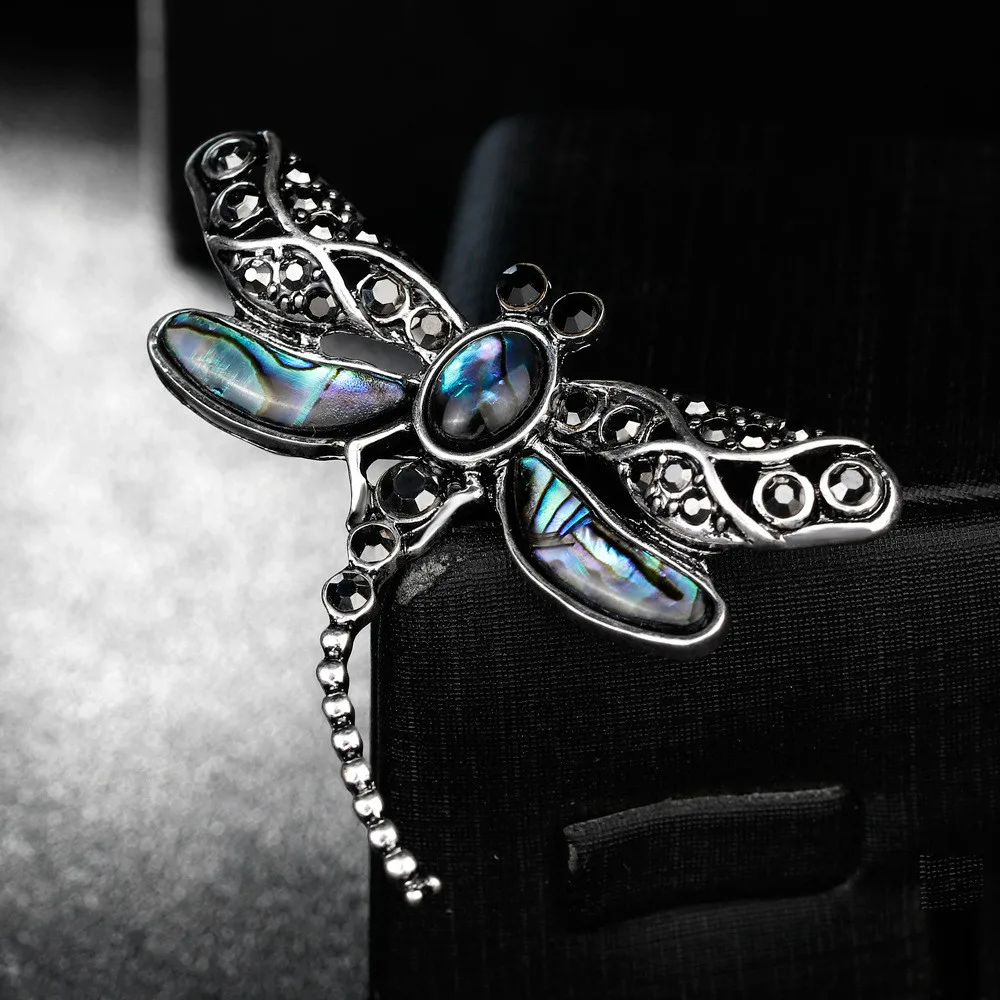 olowu Antique Animal Brooch Crystal Jewelry Broach Women Accessories Raw Color Shell Pins And Brooches Gifts Dragonfly | Украшения и