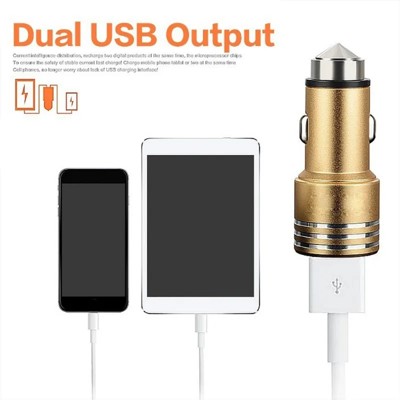 Автомобильное зарядное устройство с двойным USB 5V 2.1A молоток для безопасности