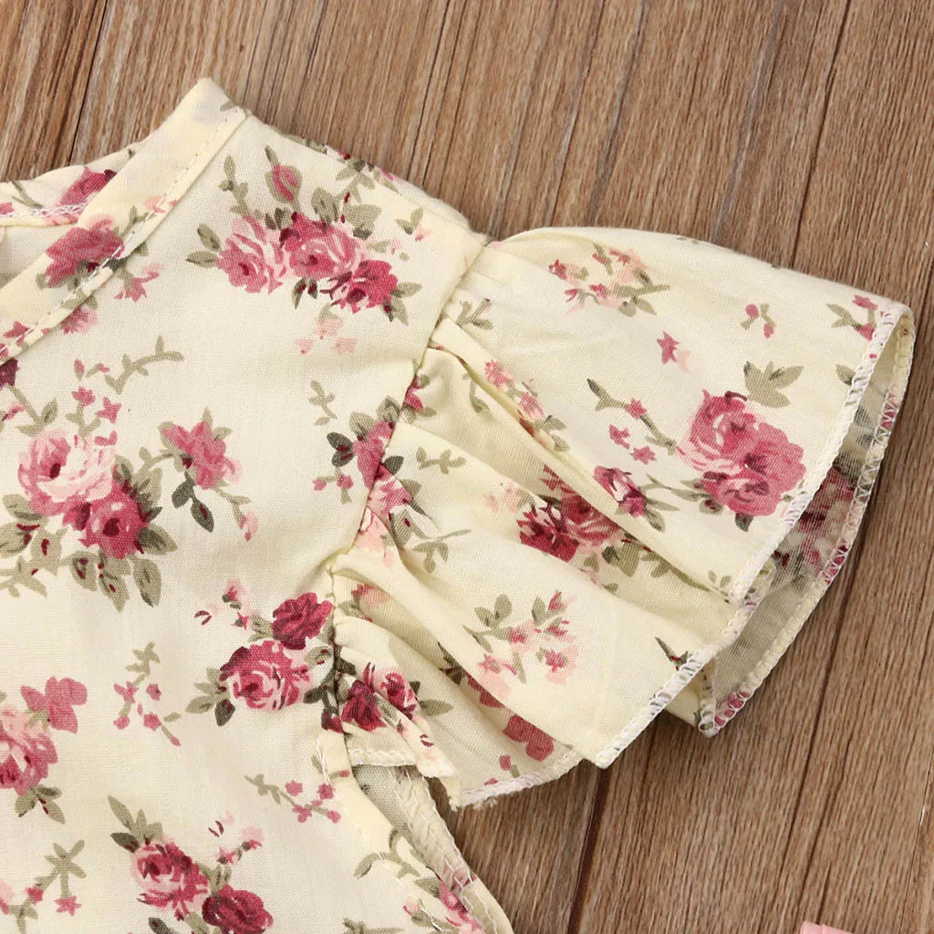 Комплект одежды для маленьких девочек лето 2019 г. топы без рукавов с оборками и