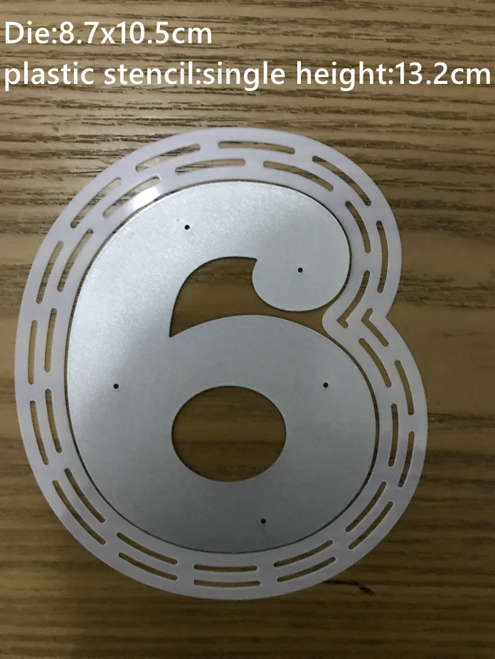 6 dies and stencil От 0 до 9 цифр металлические режущие штампы с пластиковым трафаретом, лист для рисования скрапбукинга, альбом для тиснения, рукоделие, изготовление карт - Цвет: 6 dies and stencil
