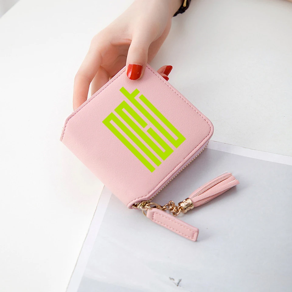 NCT кошельки Новые корейские женские кошельки 7th Sense короткие молнии карты бумажник девушки кошельки с кисточками и Кошельки Мини 3D сумки с принтом - Цвет: Pink2