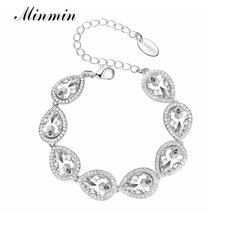 Minmin Шампанское/серебро Цвет класса Люкс Каплевидная форма кристаллов браслетов