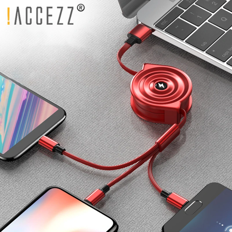 ! ACCEZZ 3 в 1 Выдвижной USB кабель для iPhone XS XR Micro usb type C TPE Быстрая зарядка samsung Xiaomi huawei