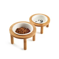 single pet cat dog bowl ceramics pet bowl bamboo bottom food water dual use feeding dish pet supplies