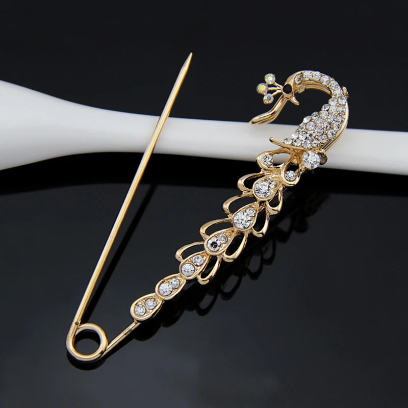 Wakacara модные Броши золото Цвет красивый кристалл горного хрусталя павлин с лацканами Булавки для Для женщин