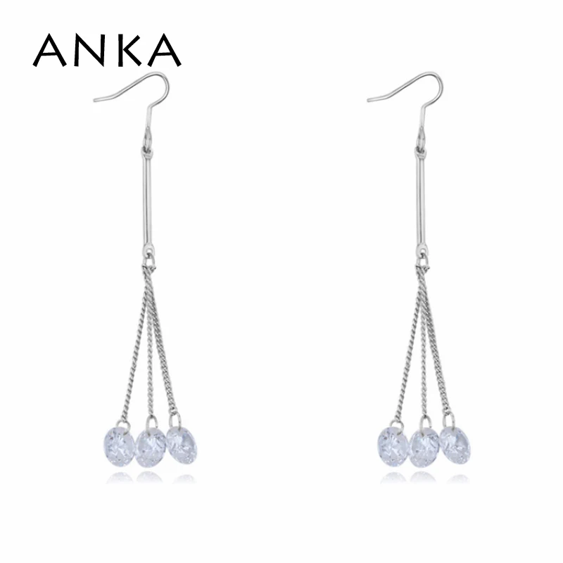 Женские длинные серьги-подвески с фианитом золотистого цвета |