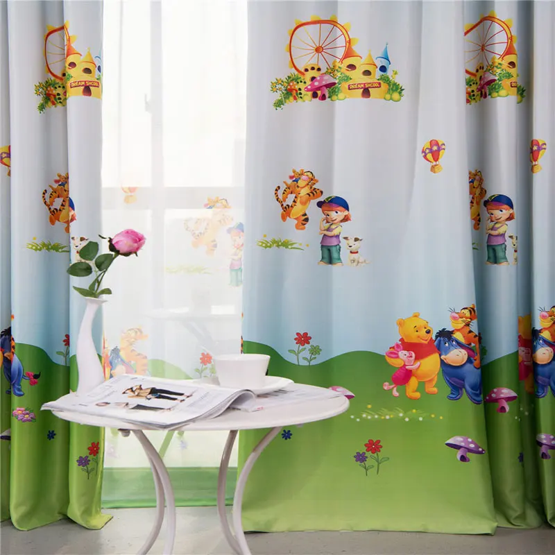 Синие шторы в американском стиле с рисунком медведя для детской спальни на заказ