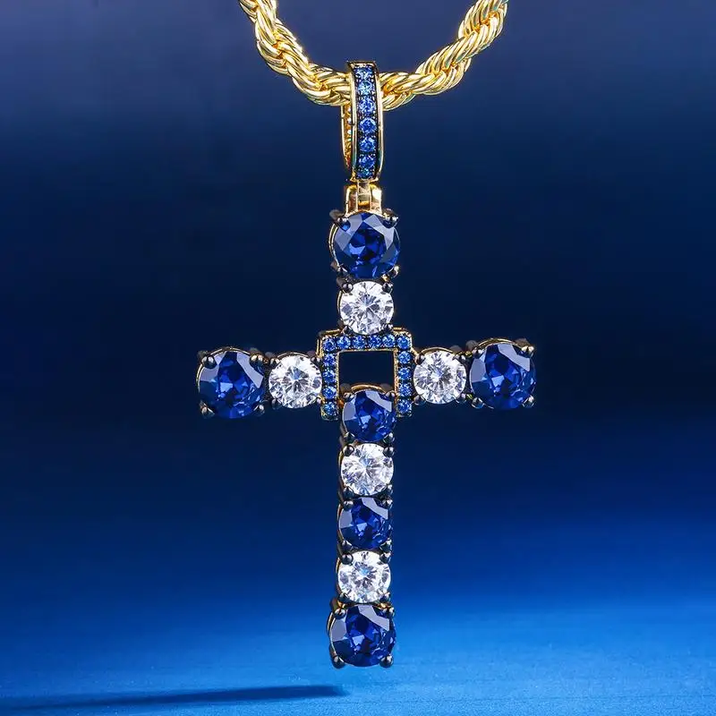 DNSCHIC Hip Hop Bling Cross Pendant With Blue and White Cz Gemstones and 3mm Gold Hemp Chain Iced Out Hip Hop Pendant
DNSCHIC Hip Hop Bling Cross Pendant With Blue and White Cz Gemstones and 3mm Gold Hemp Chain Iced Out Hip Hop Pendant