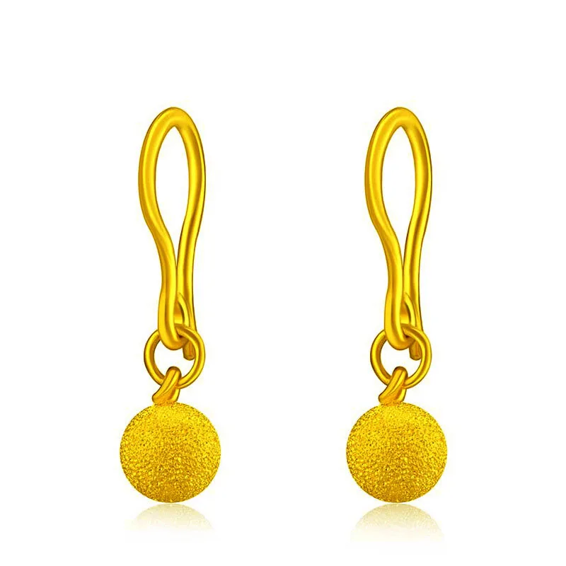 

Pure 24K Yellow Gold Earrings Women Ball Dangle Earrings 3.22g