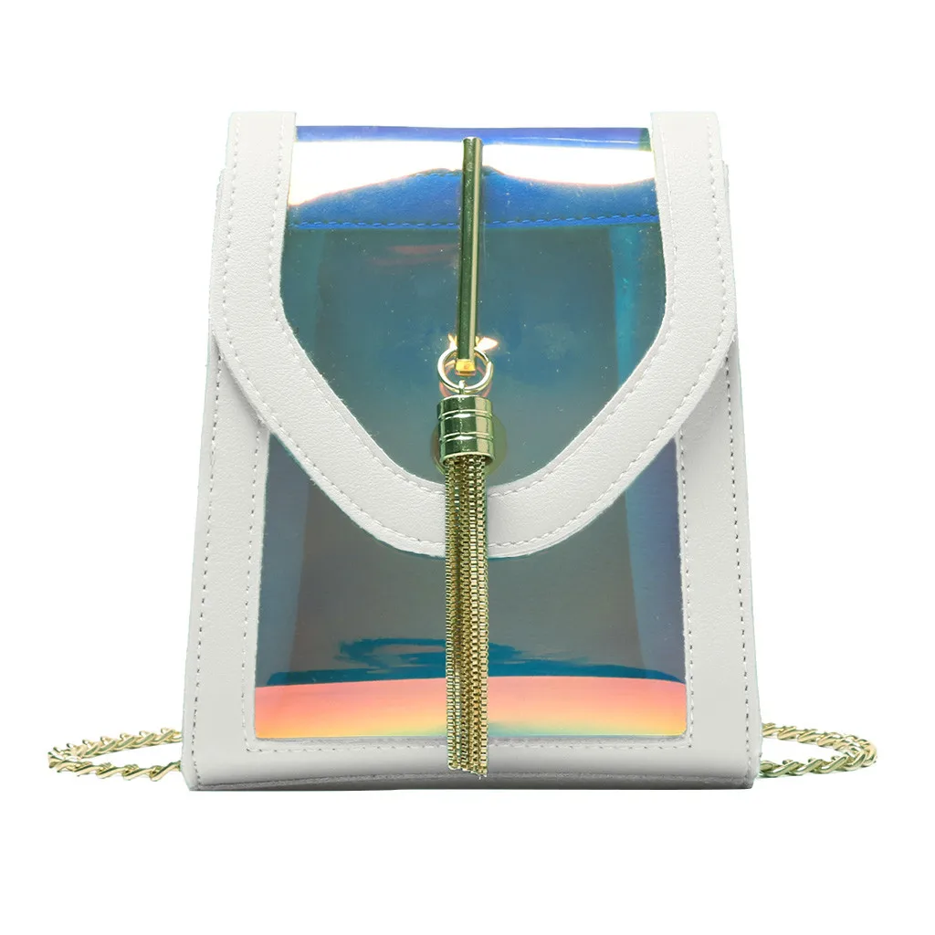 2019 New Women sac transparent femme Fashion ladies bag Contrast Color Diagonal Tassel Shoulder Bag Chain beach bags#CA35 | Багаж и сумки