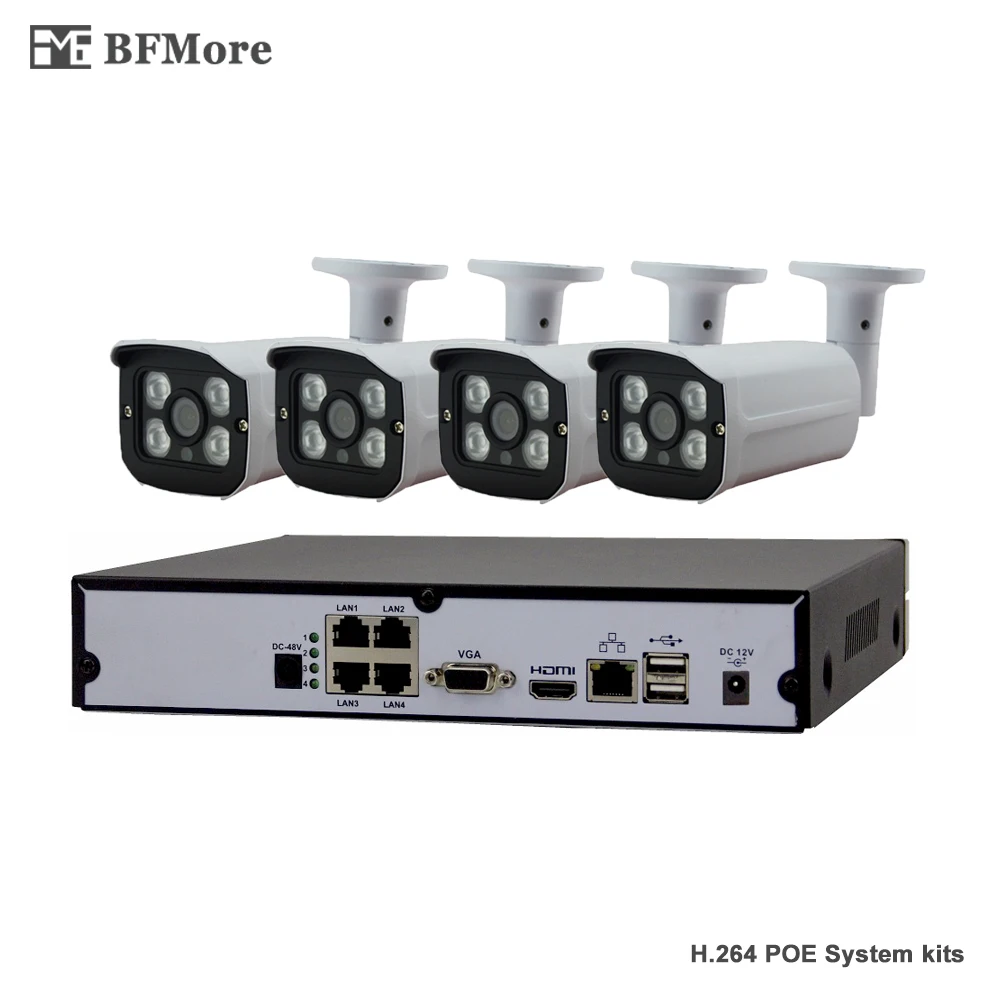 BFMore 720P 1.0MP POE 4CH NVR Kit CCTV System IP Camera P2P IR IP66 Outdoor Weatherproof Video Security Surveillance Set FTP |