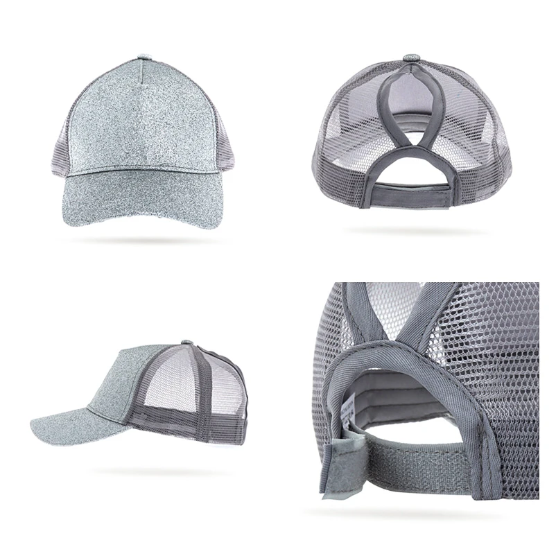 Quaslover блестящая Бейсбол Кепки Для женщин грязный булочка Snapback летние сетчатые Шапки Регулируемый Повседневное Спорт с блестками в стиле хип Кепки ковбойские шляпы