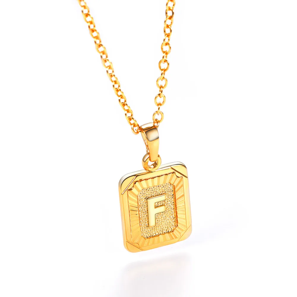 U7 Square Letters Necklaces Pendant Chain Necklace for Women Men English Initial Name Alphabet Jewelry Best Birthday Gifts P1196