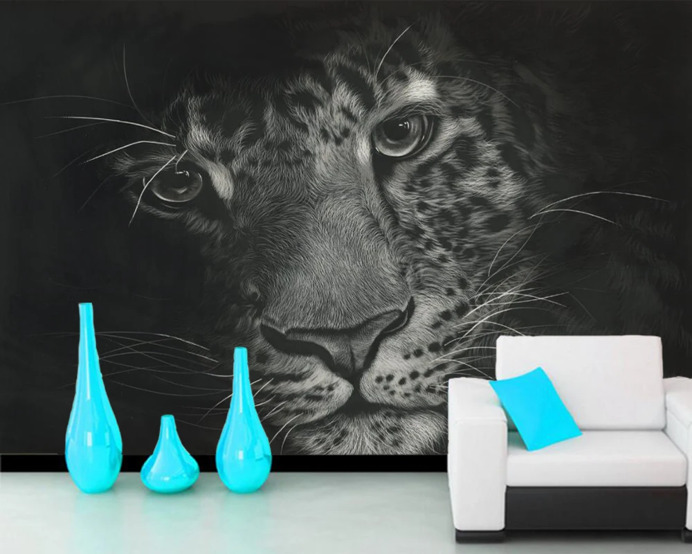 Обои Leopards черно белые с животными обои для гостиной дивана телевизора спальни K