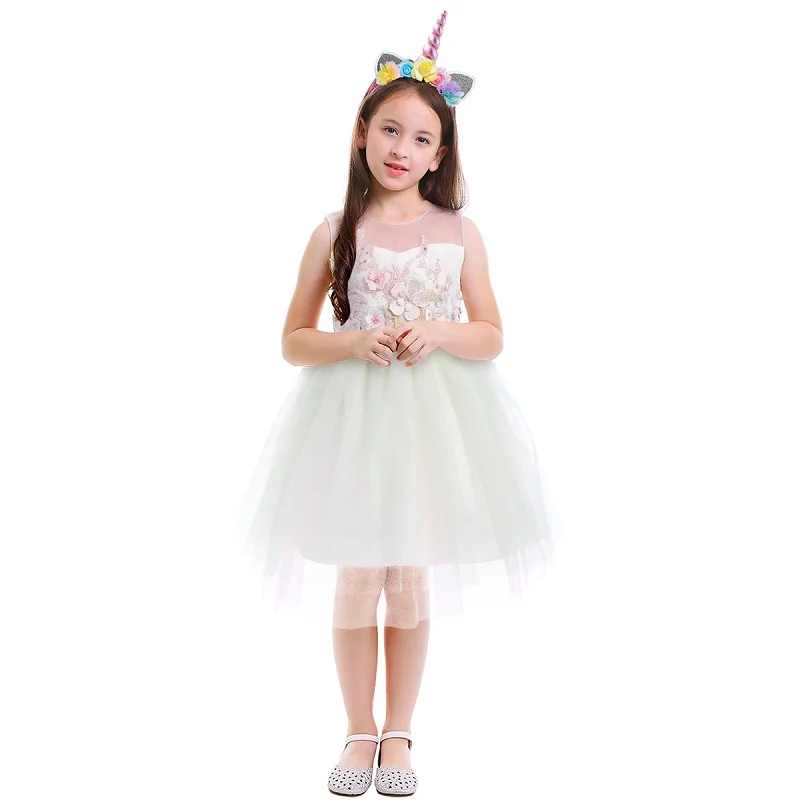Light Green Комплект из 2 предметов; Радужное платье для маленьких девочек; Детский карнавальный костюм единорога на день рождения; повязка на голову с цветами; Одежда для девочек для фотосессии - Цвет: Light Green