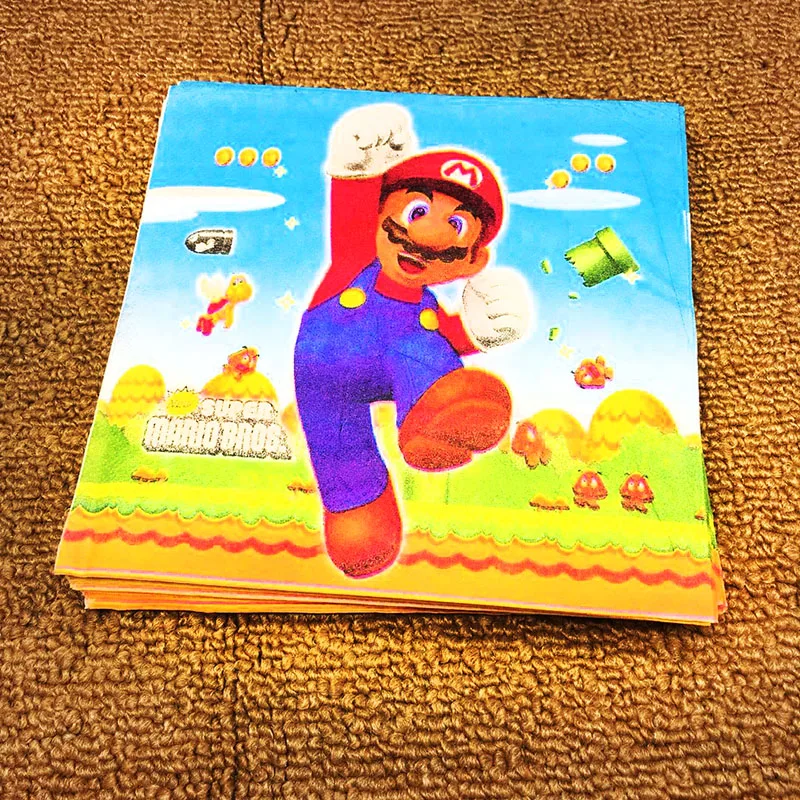 20 шт./лот салфетки SUPER MARIO Детские вечерние для дня рождения бумажные одноразовые