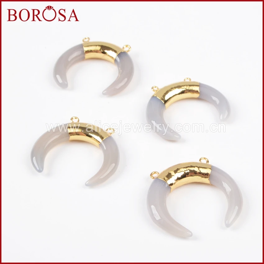 BOROSA Druzy 1 шт. Tribal OX Horn золотой цвет серый соединительный элемент из агата модный