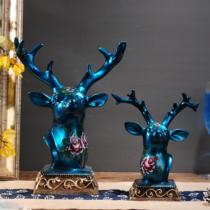 Синий серии Творческий Элегантный Ручная роспись Милу олень Лось голова фигурки